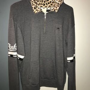 PINK Grey and Leopard Quarter zip
